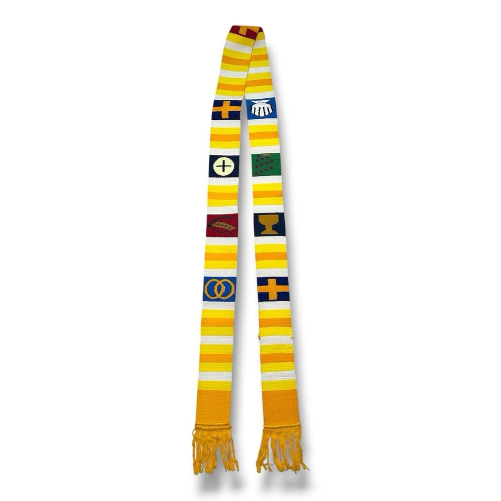 Yellow Clergy Minister 104” X 4” Stole Handmade Vest Guatemala CM Almy Santiago